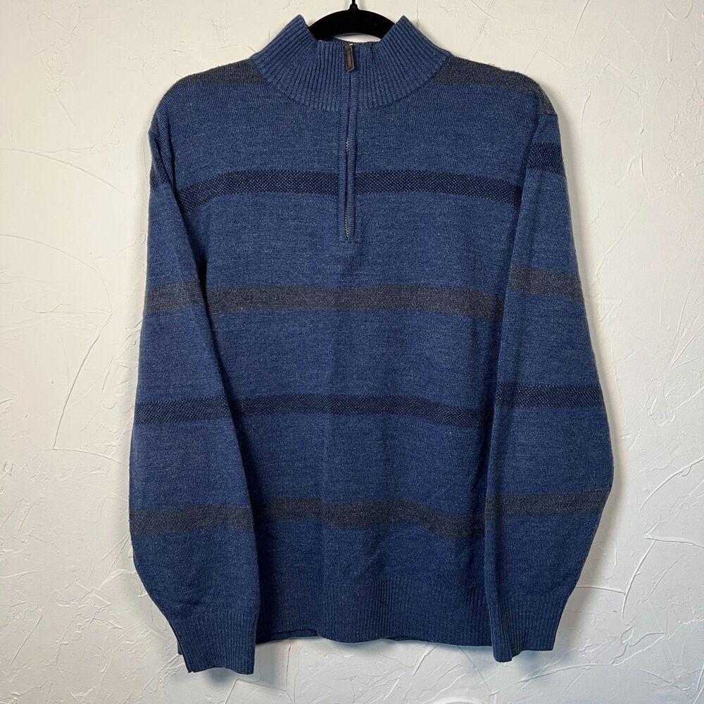 Tricots St. Raphael Blue Striped Quarter Zip Sweater M Lightweight Preppy